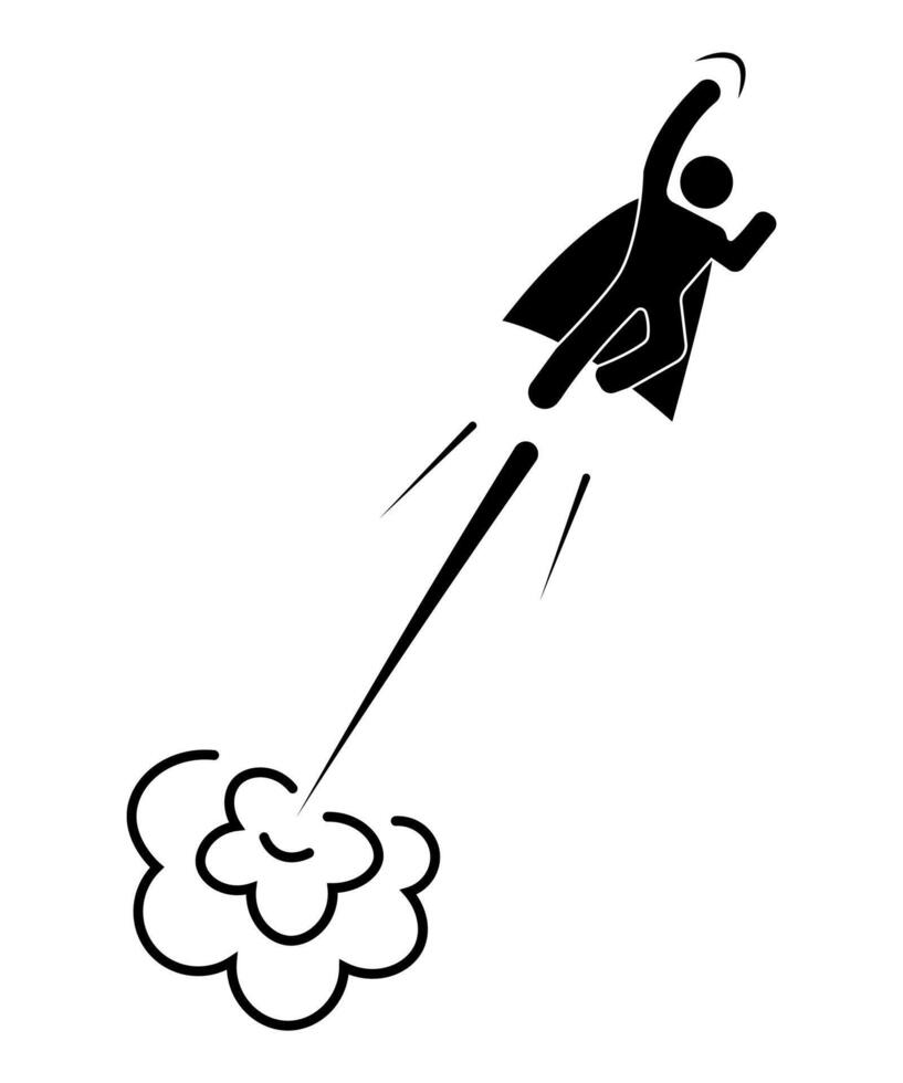 Fly stickman hero icon. Clipart cartoon icon. vector