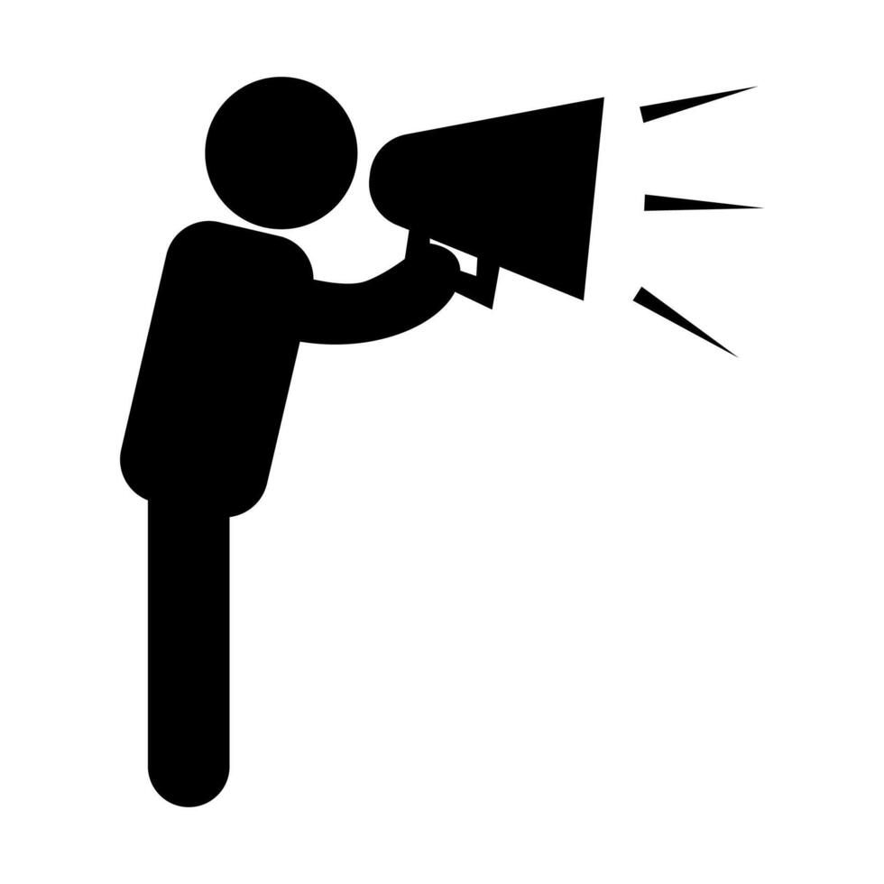 businessman people man shouting through a megaphone logo icon design. monochrome black icon. vector