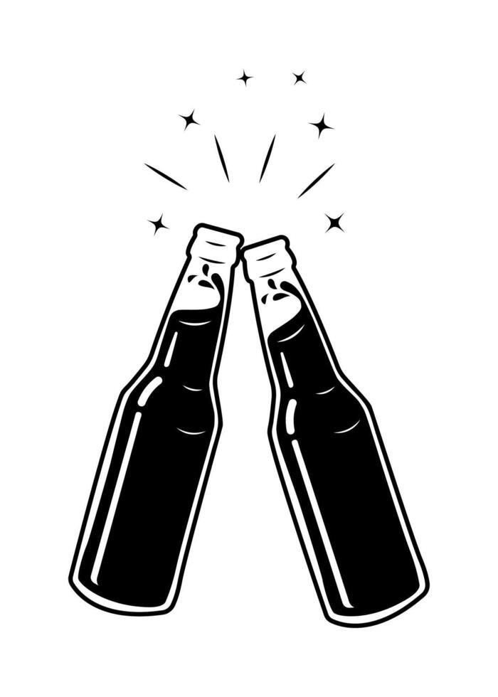 two bottles of cold beer with foam. monochrome icon. drink sign. vector