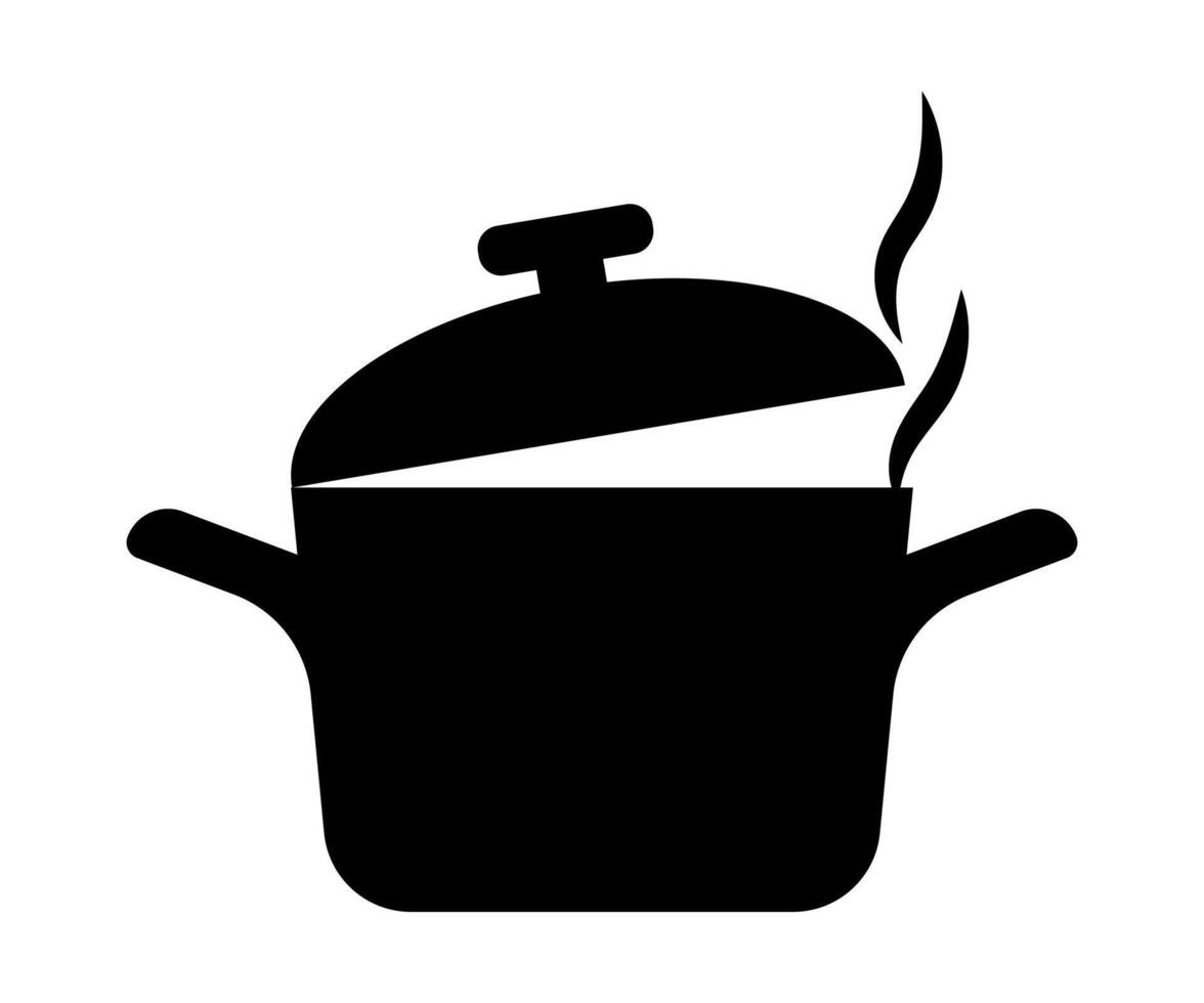 hot pot icon. black flat pan icon. vector