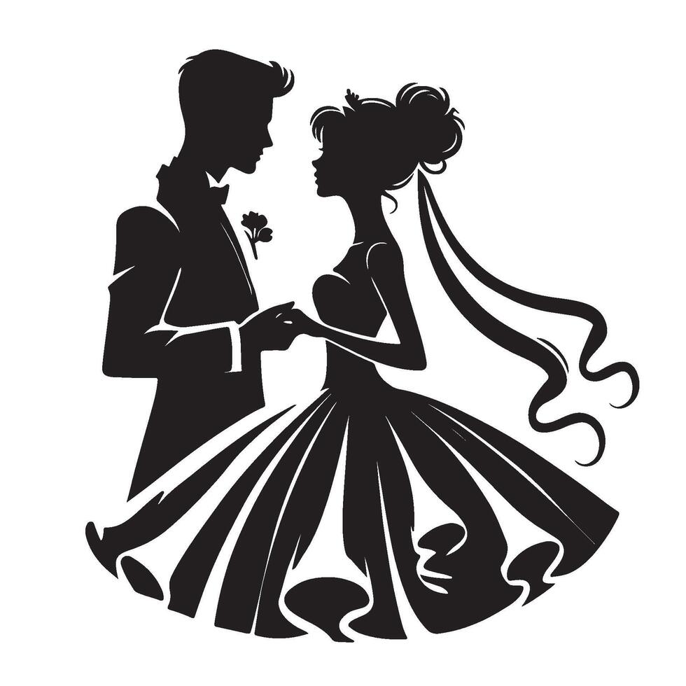 Silhouette of a Bride and Groom Holding Hands vector