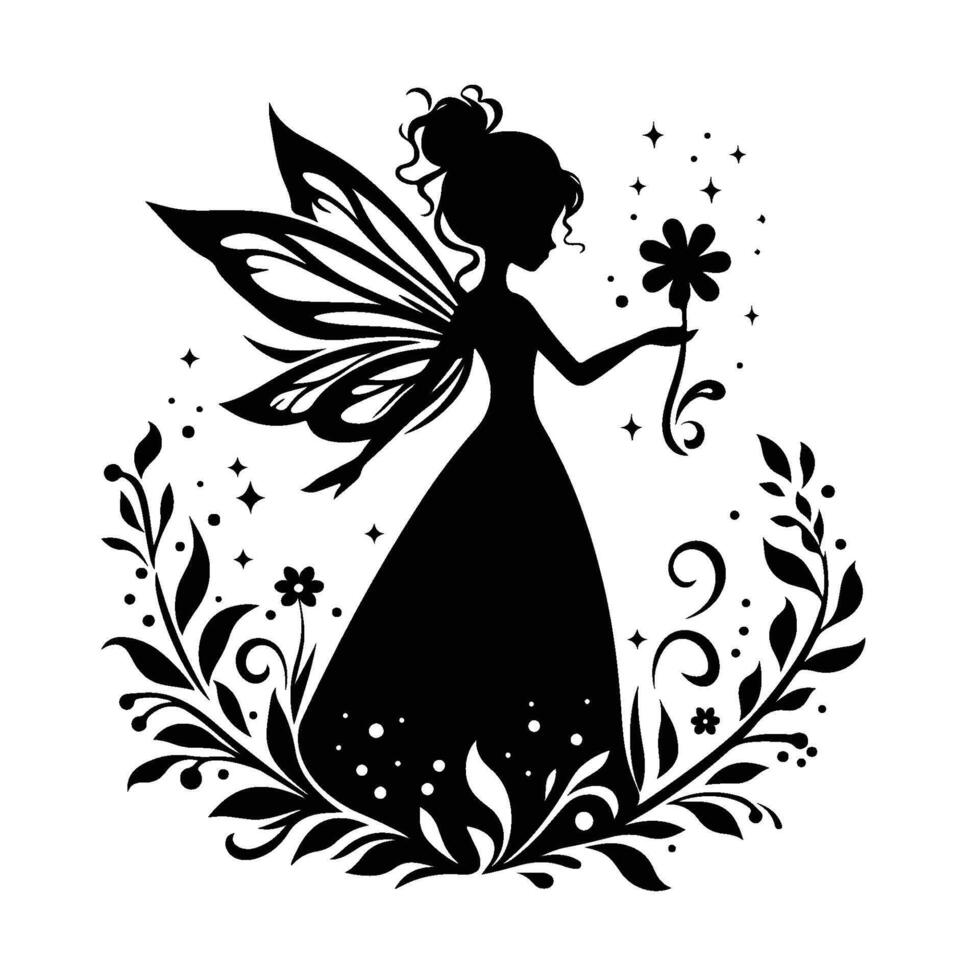 Silhouette of a magical fairy vector