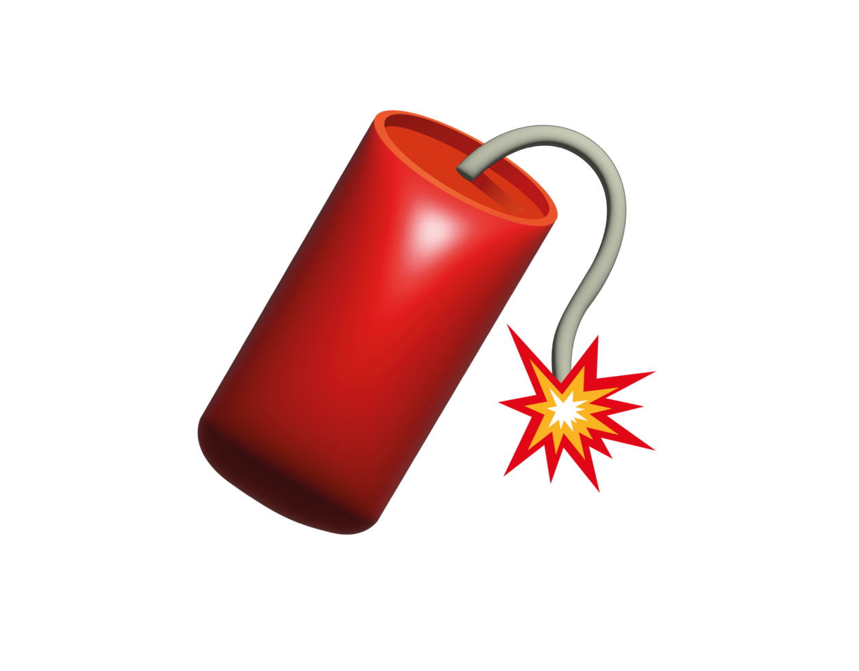3D red tube firecracker icon with burning fuse and firework fire png