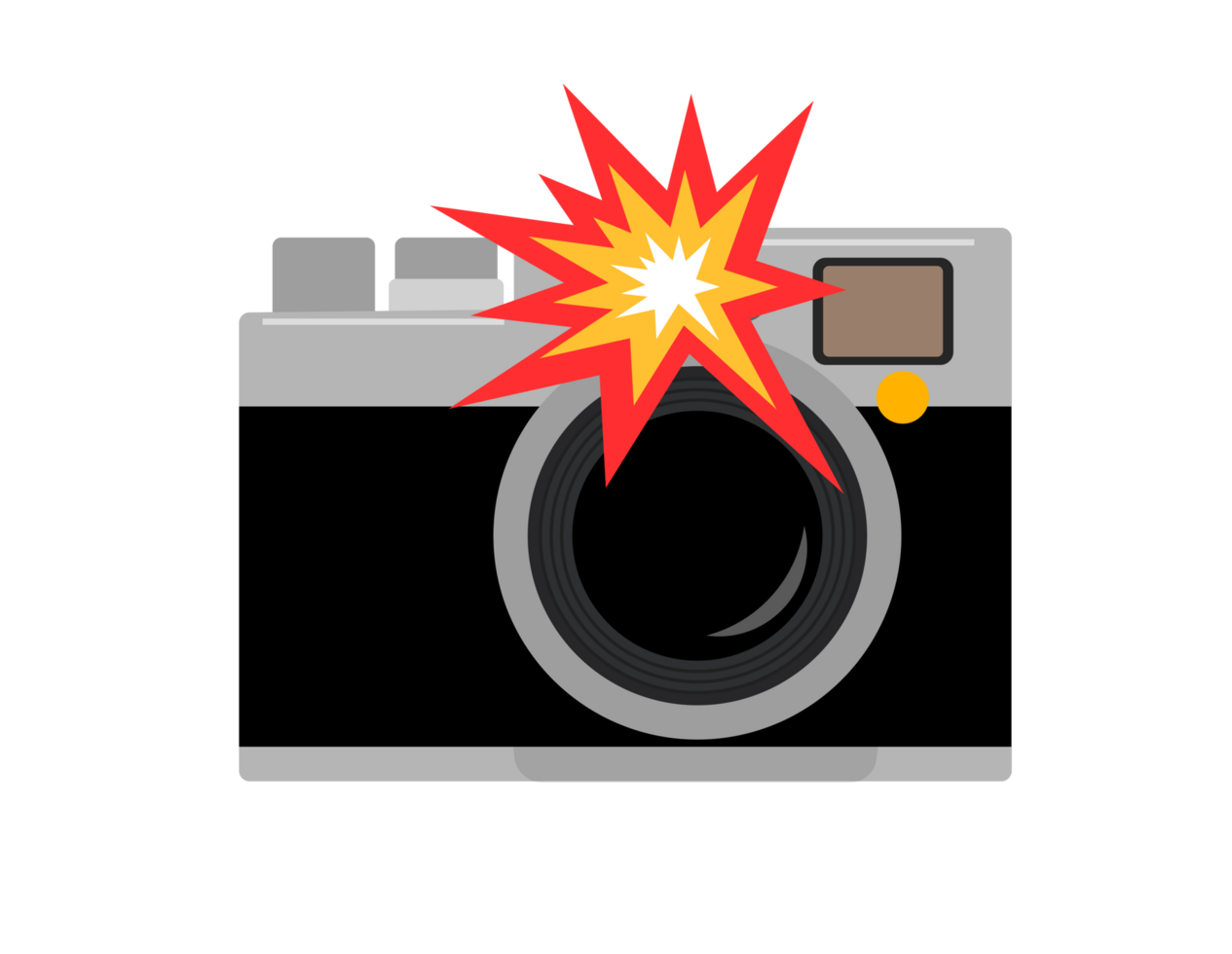 Classic profession black, silver casing camera flat icon with its flash going off png