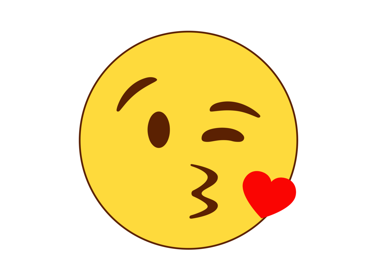 Yellow happy face flat icon winking with puckered lips blowing a kiss png