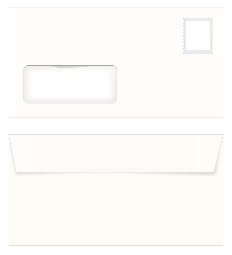 Blank enveolope with window and stamp border with both front and back sides png