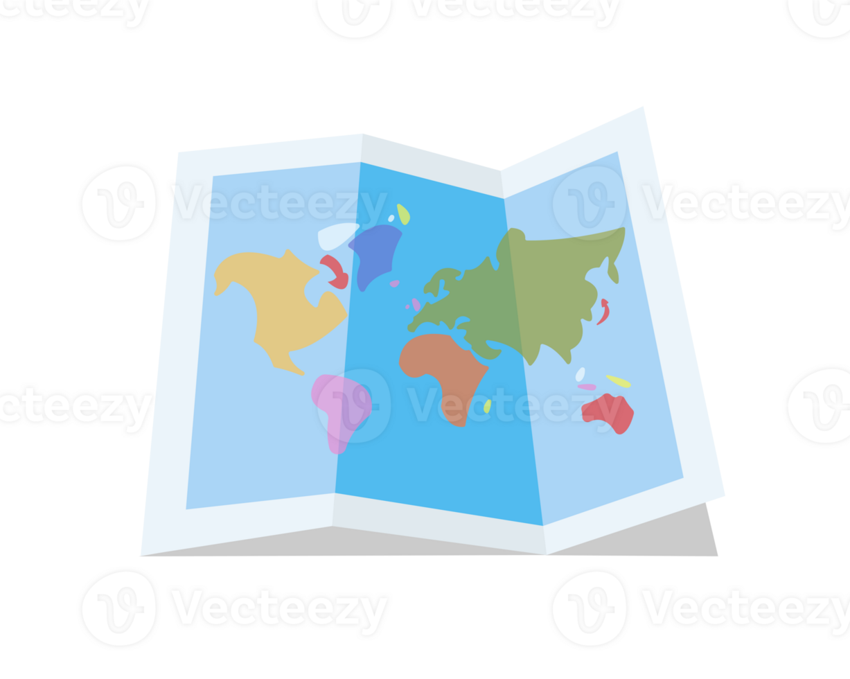 Isolated folded location paper map flat icon png