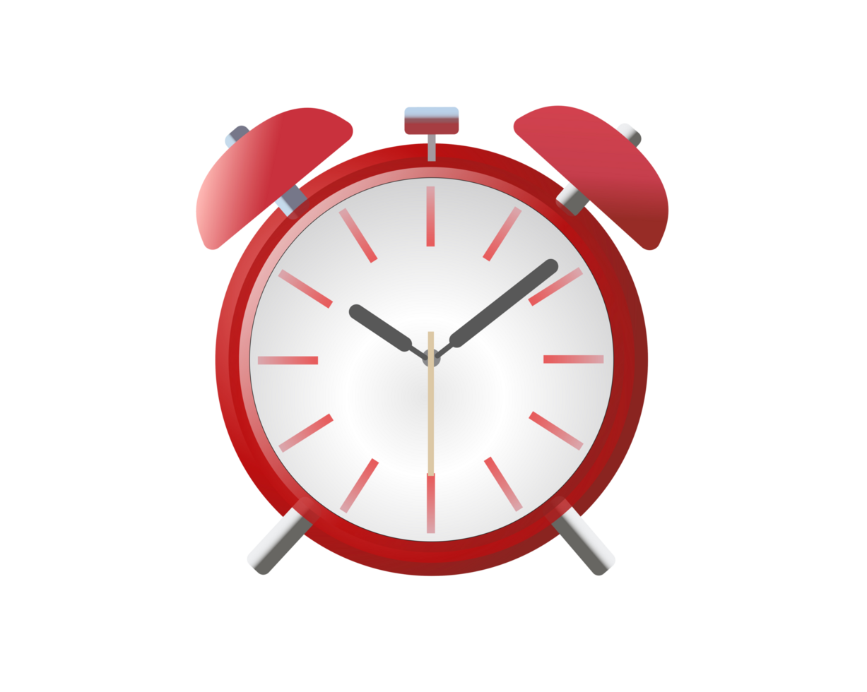 Gradient red bedside alarm time clock icon with two bells png