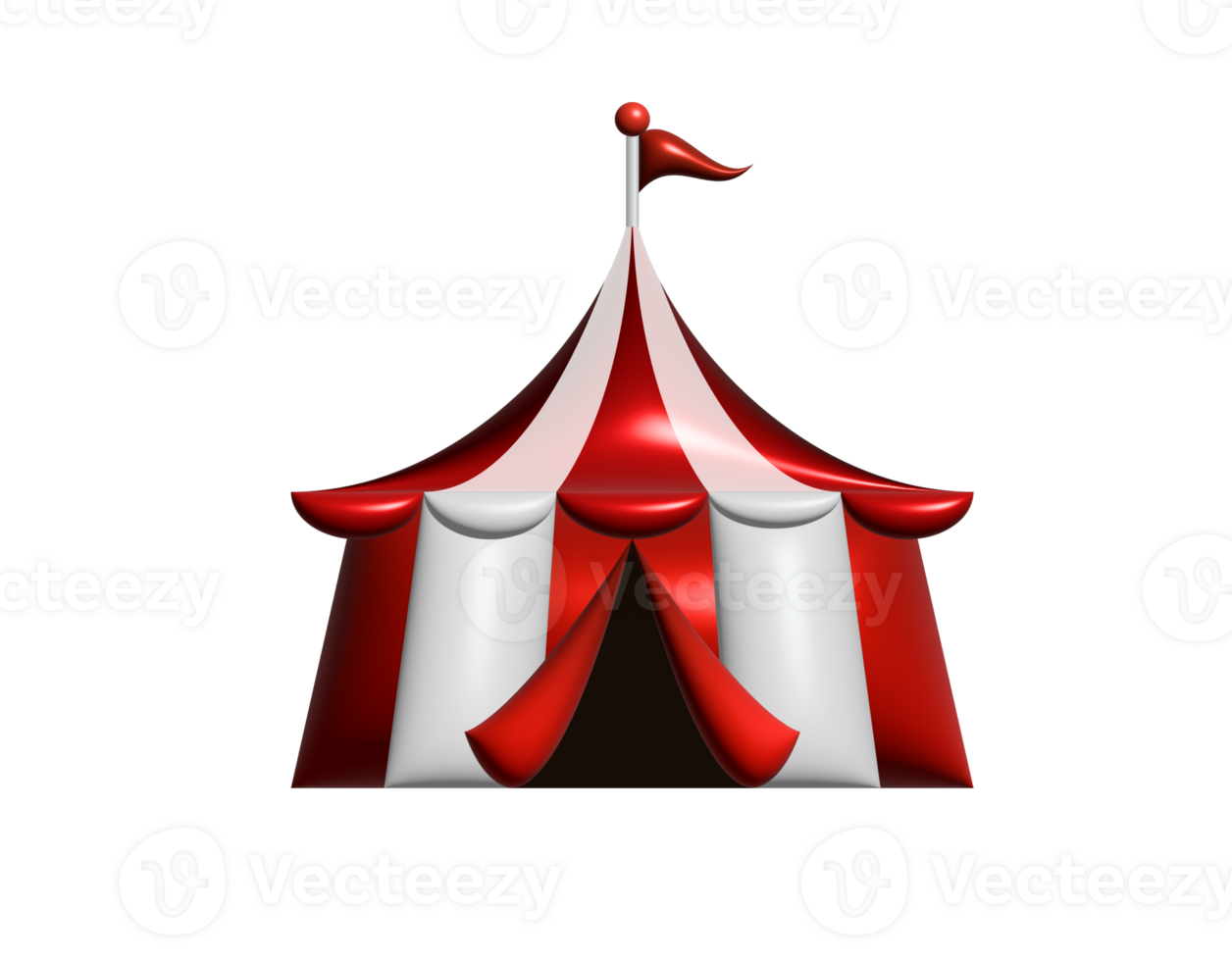 3D circular big top circus tent icon with a triangle flag on top png
