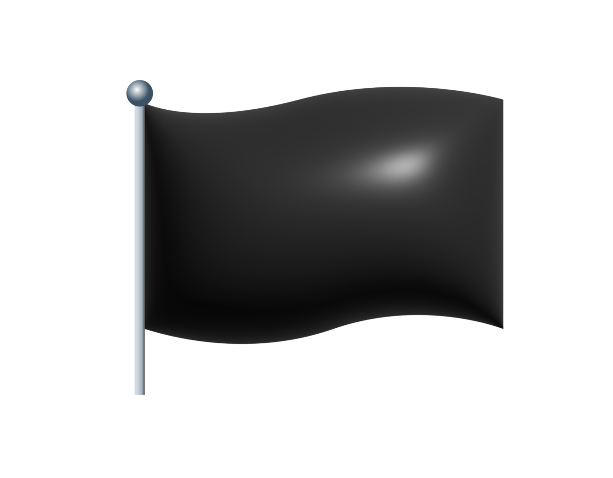 3D rectangular black flag icon with silver pole png