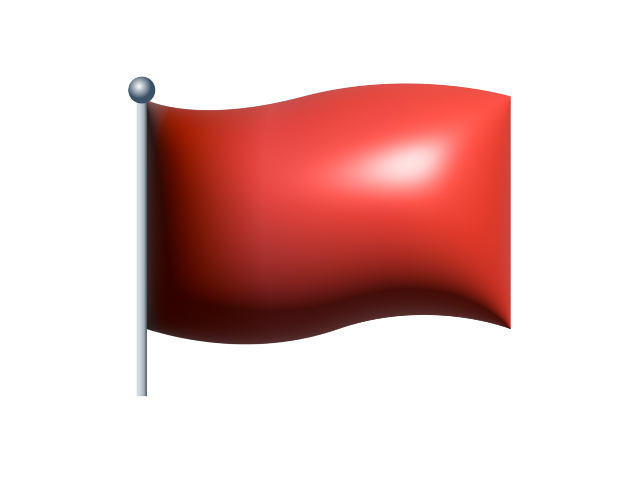 3D rectangular red flag icon with silver png