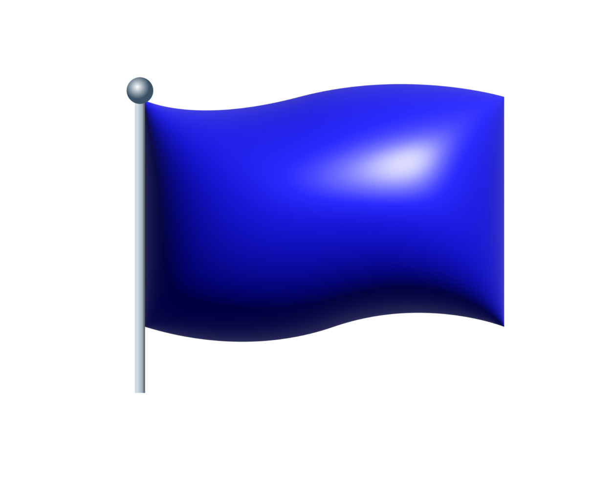 3D rectangular blue flag icon with silver pole png