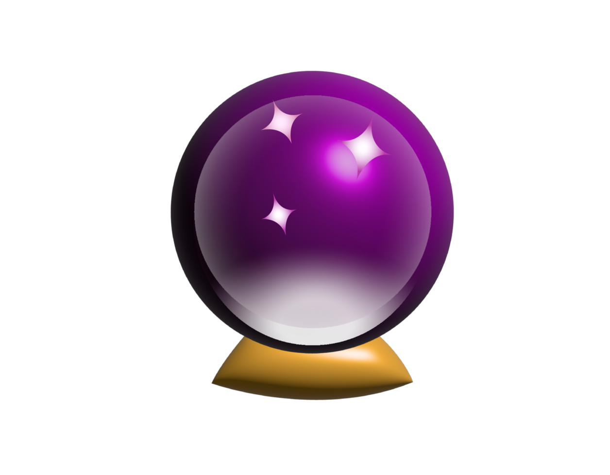 3D purple fortune teller sparkling crystal ball icon with golden stand png