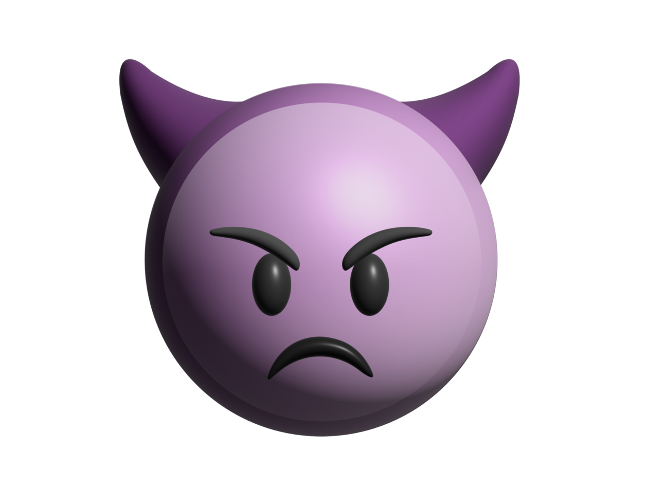 3D purple demon devil unhappy face icon with Horns png