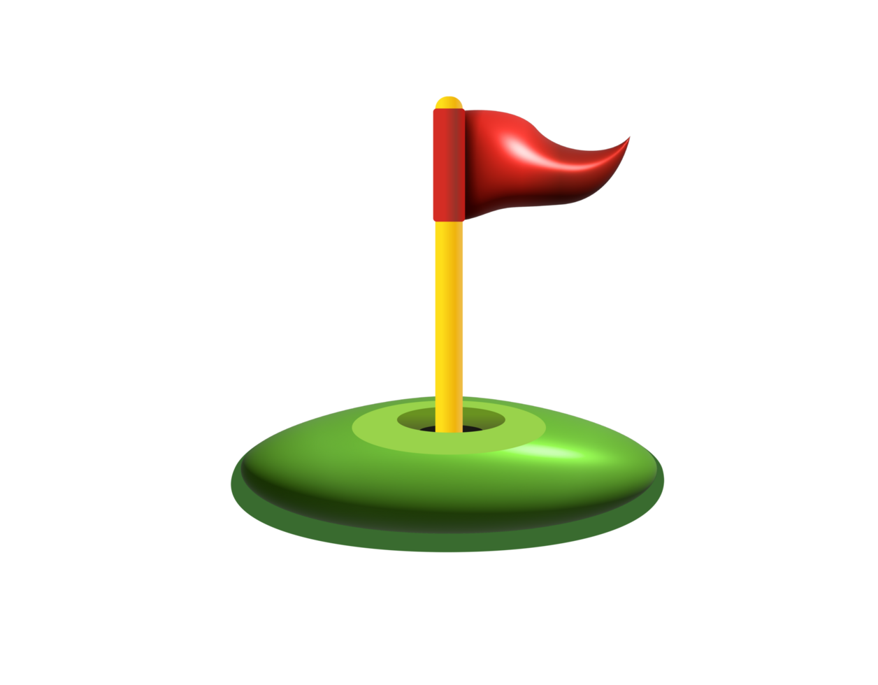 3D red triangular golf flag and hole icon with green field png