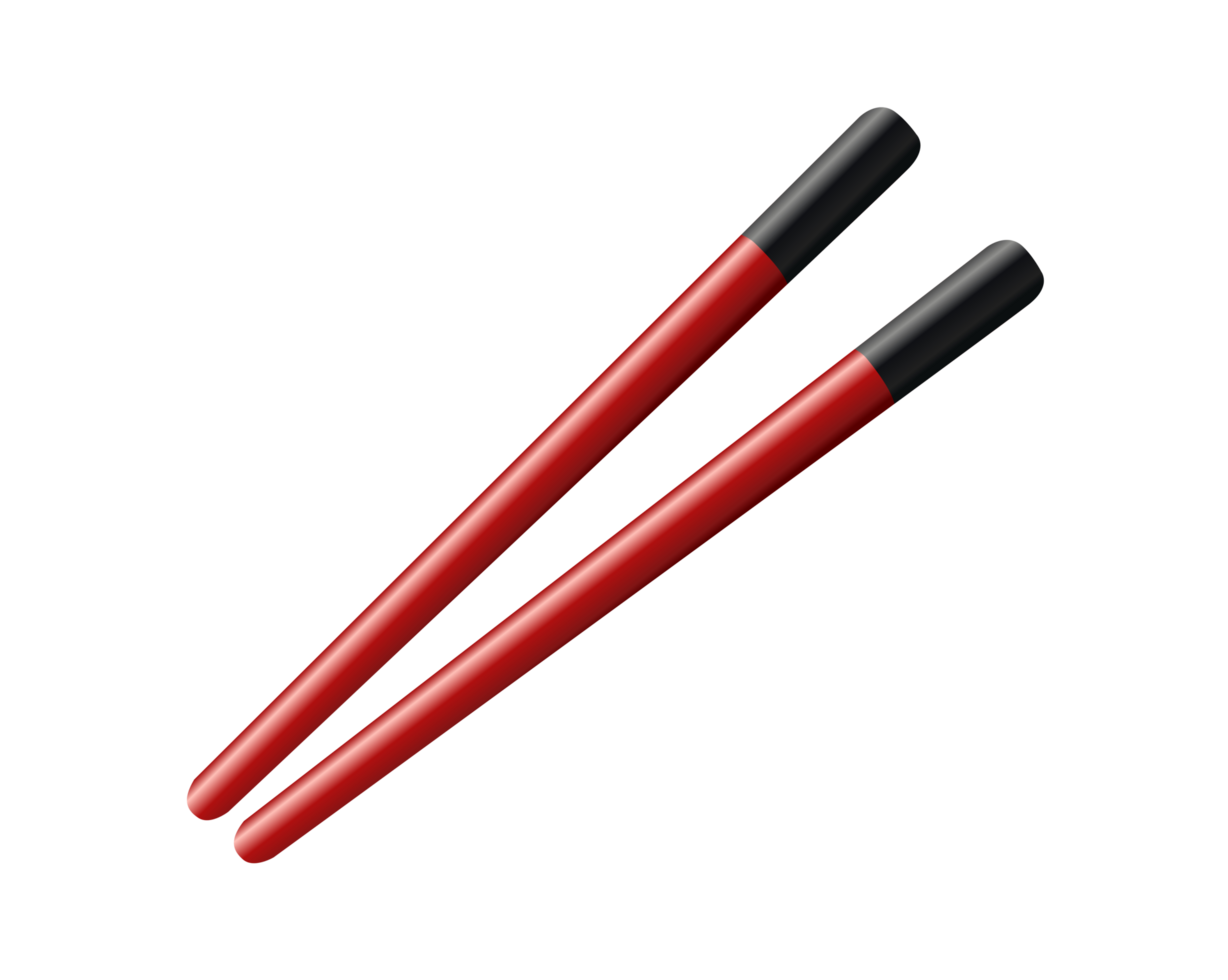 A pair of red wood equal length chopsticks icon, eating utensil used throughout East Asia png