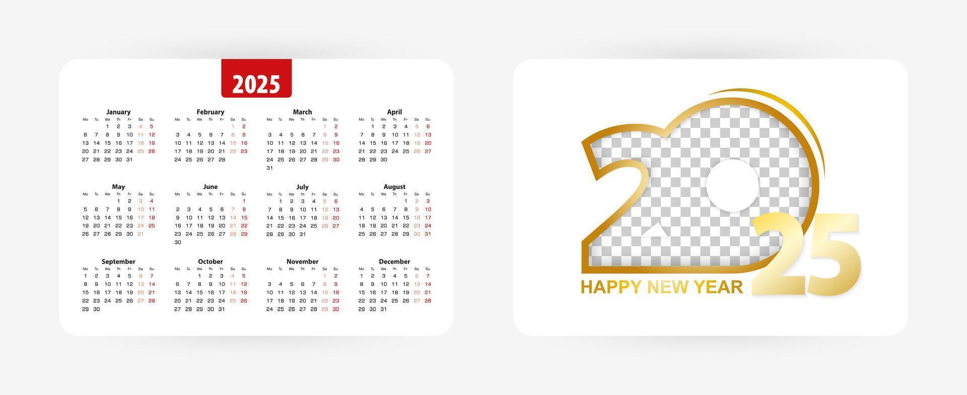 Pocket calendar 2025. vector