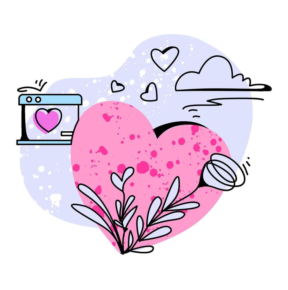 Heart with Blooming Flowers A refined line art illustration featuring a heart surrounded by blooming flowers. Ideal for Valentine's Day cards, romantic branding, or floral-inspired projects vector