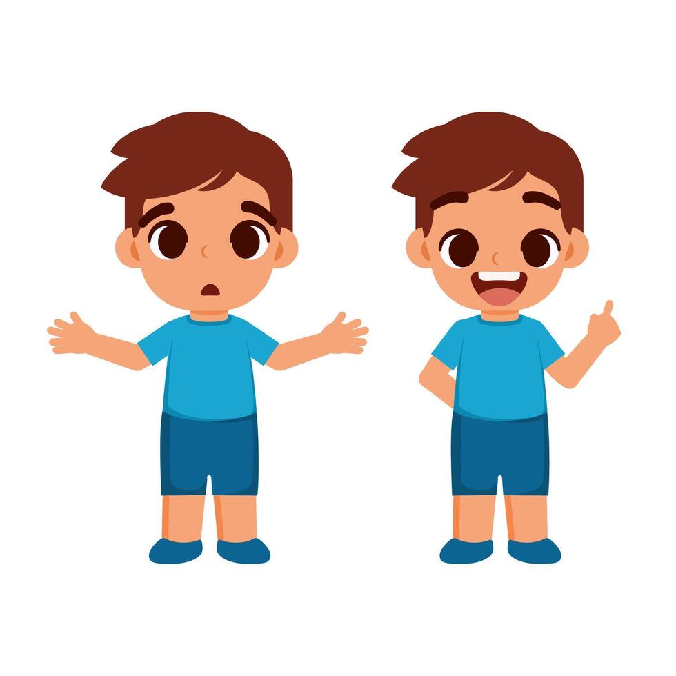 Flat illustration expression of children getting great idea and confused expression vector