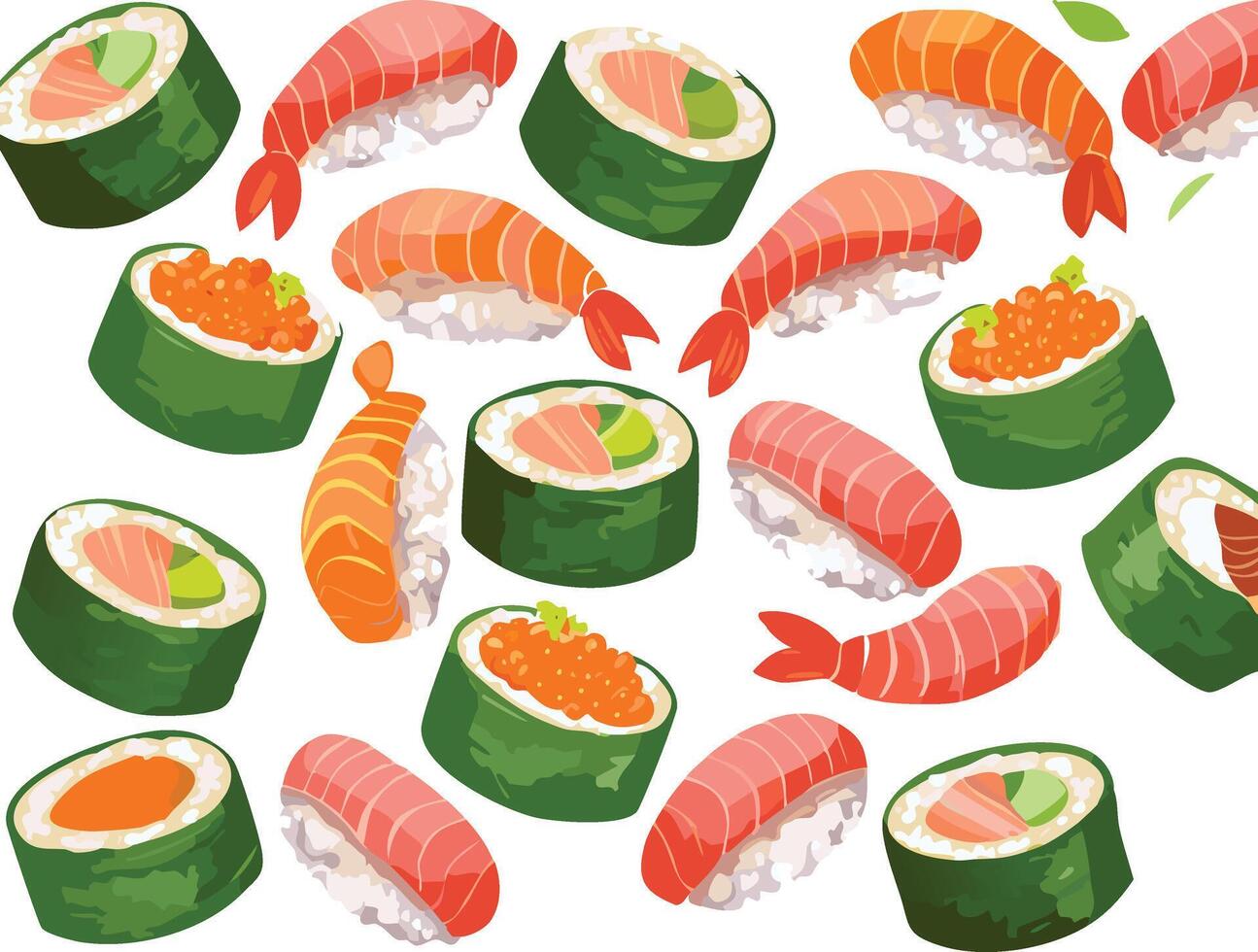 A pattern of sushi rolls vector