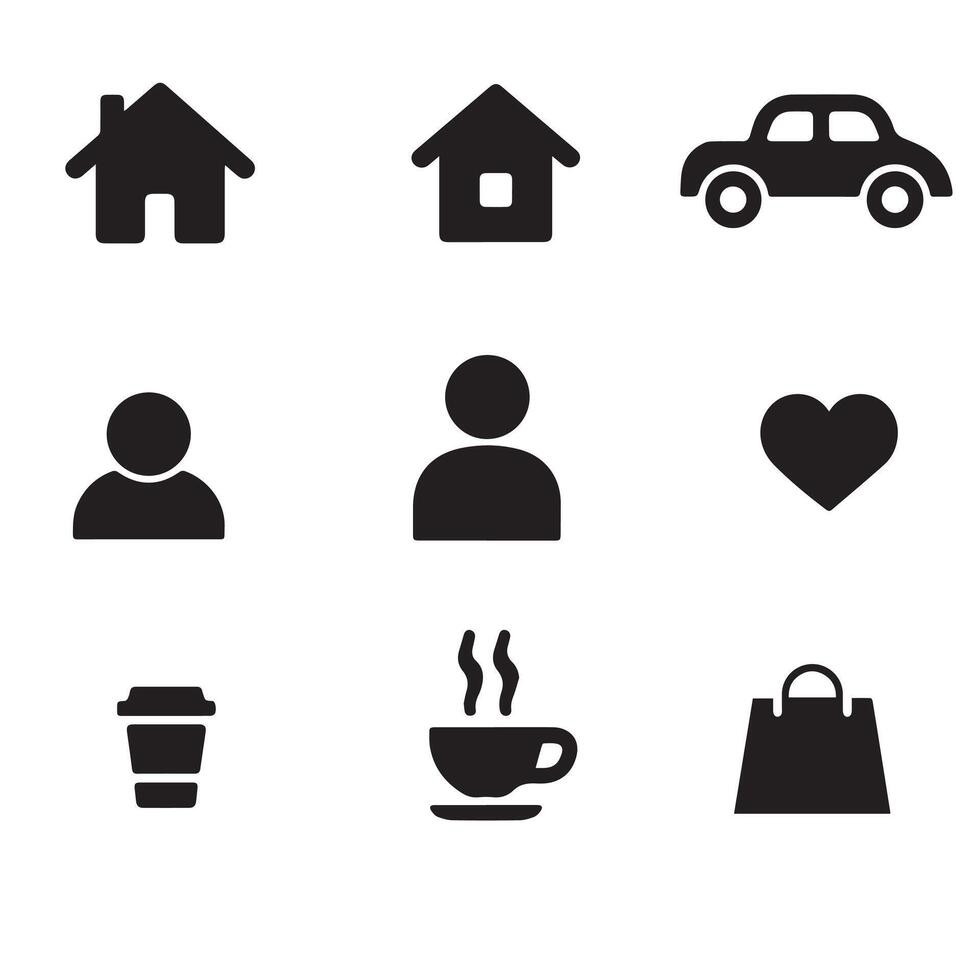 Free Download Home Icon, Car, User And Coffee Cup Icon Art on Vecteezy vector