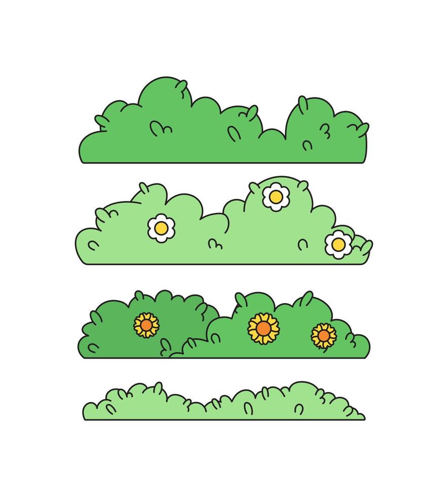 A set of four different types of grass and flowers vector