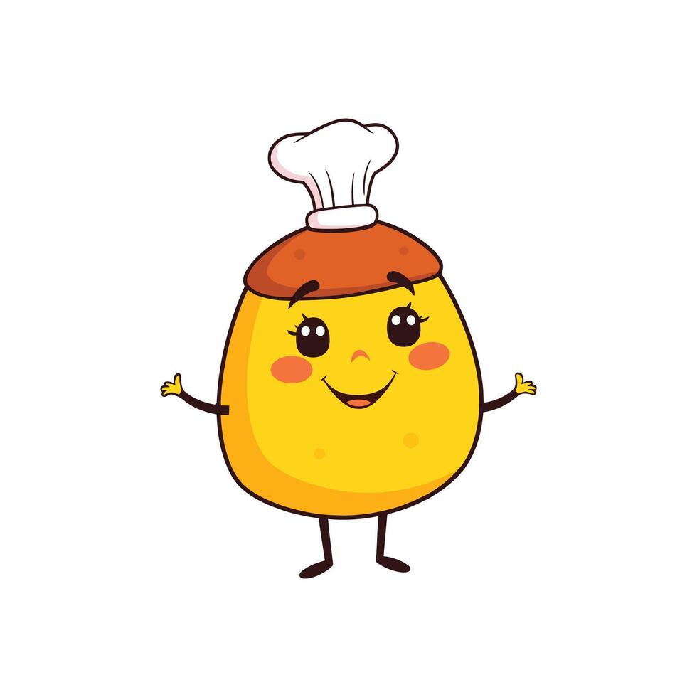 Adorable Chef-Themed Yorkshire Pudding Mascot Cartoon Perfect for Food and Culinary Design vector