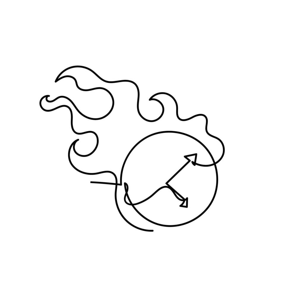a line drawing of a fire with a clock in it vector