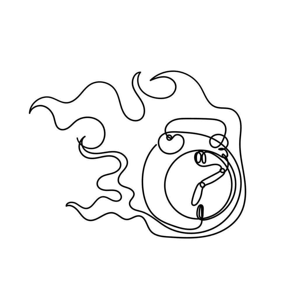 continuous line drawing of a clock with a fire vector
