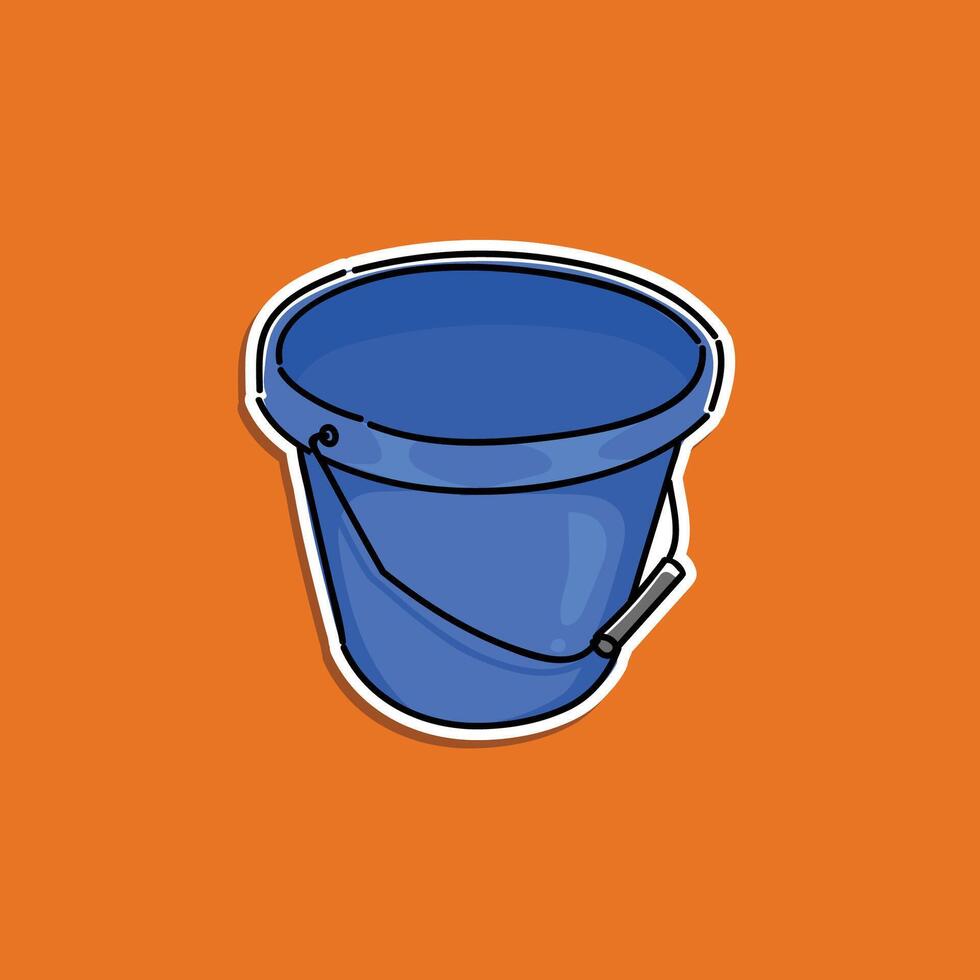 Blue Plastic Bucket Illustration on an Orange Background vector