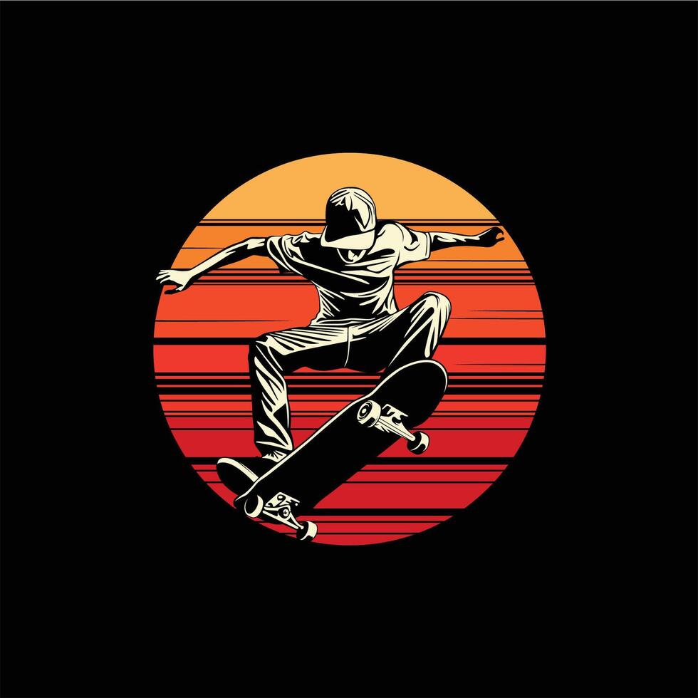 illustration skateboard in sunset vector