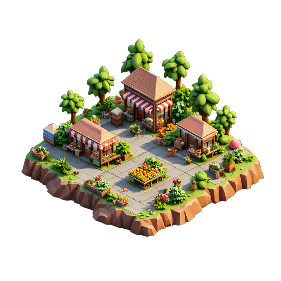 A small town with trees and plants png