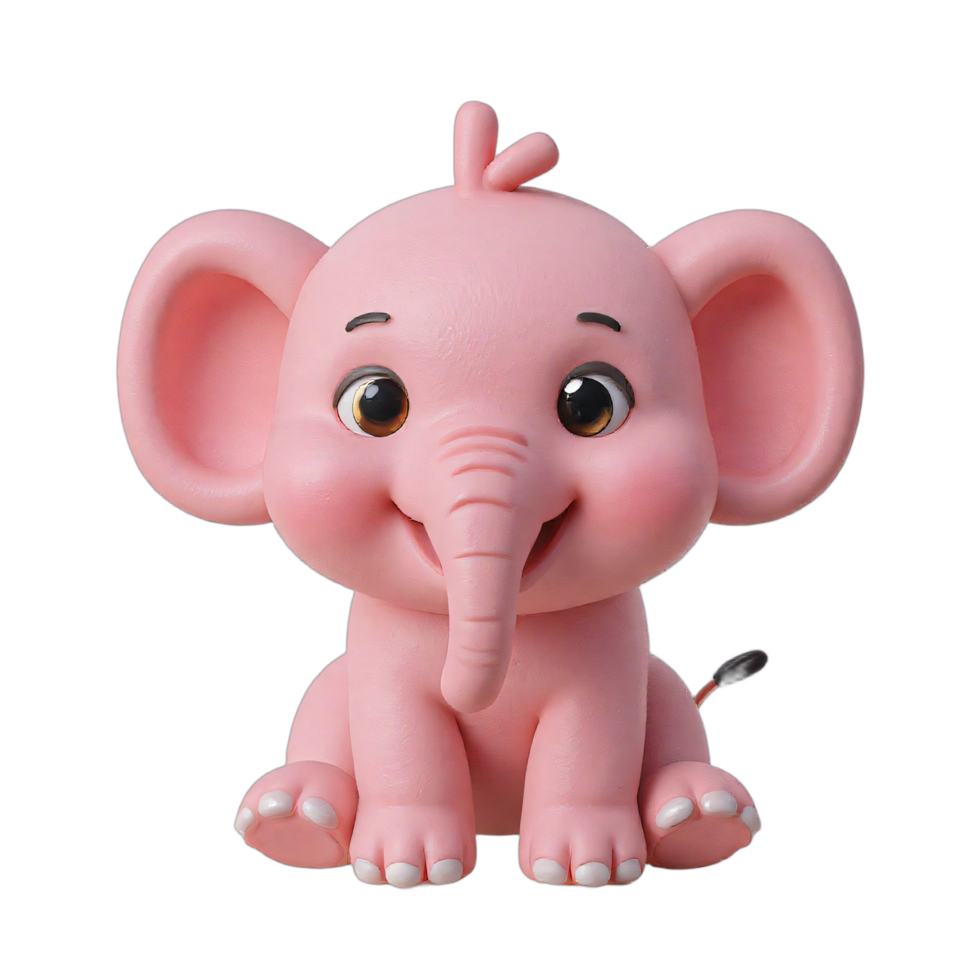 3D of a cheerful cute pink elephant emoji on Transparent Background png