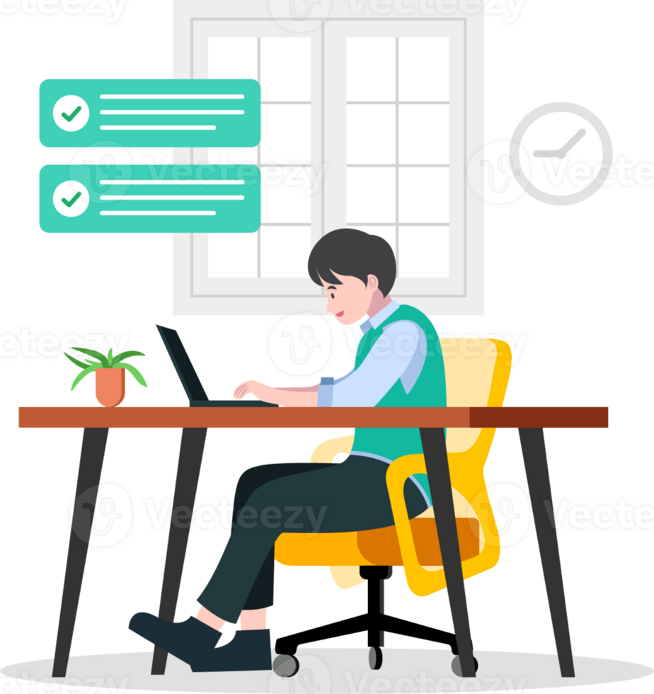 A man sitting at a desk with a laptop png
