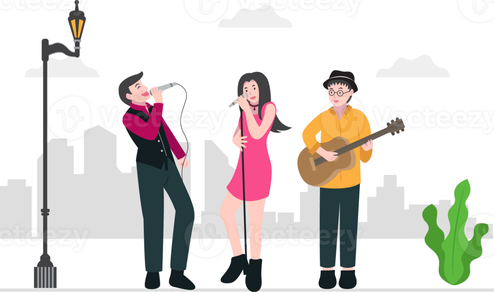 A group of people singing and playing instruments png