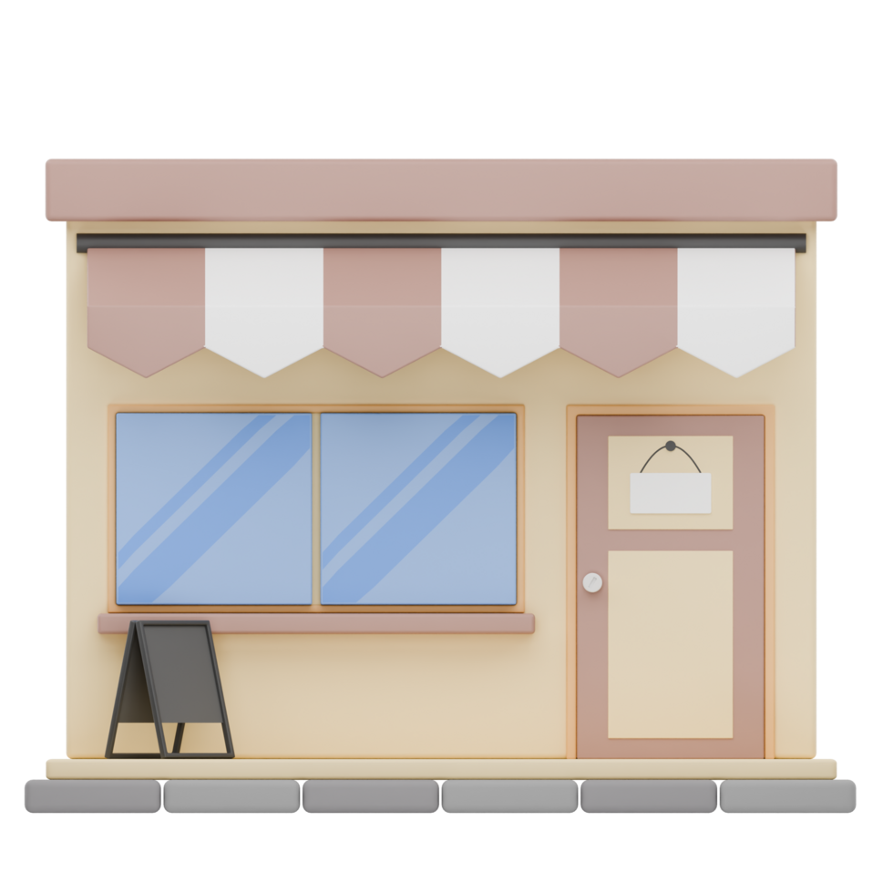 3D Render Front Brown Shop and Store with Menu Board Illustration png