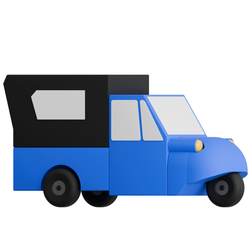 3D Render of typical Indonesian transportation Blue Bemo Side View png