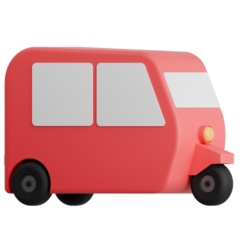 3D Render of typical Indonesian transportation red Bajaj side view png
