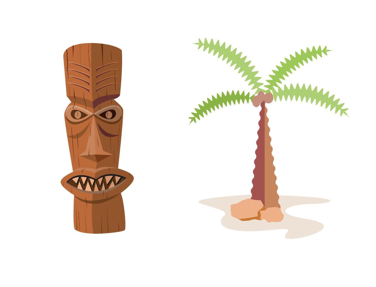Tiki tribal wooden mask. Design element for logo, emblem, sign, poster, card, banner vector