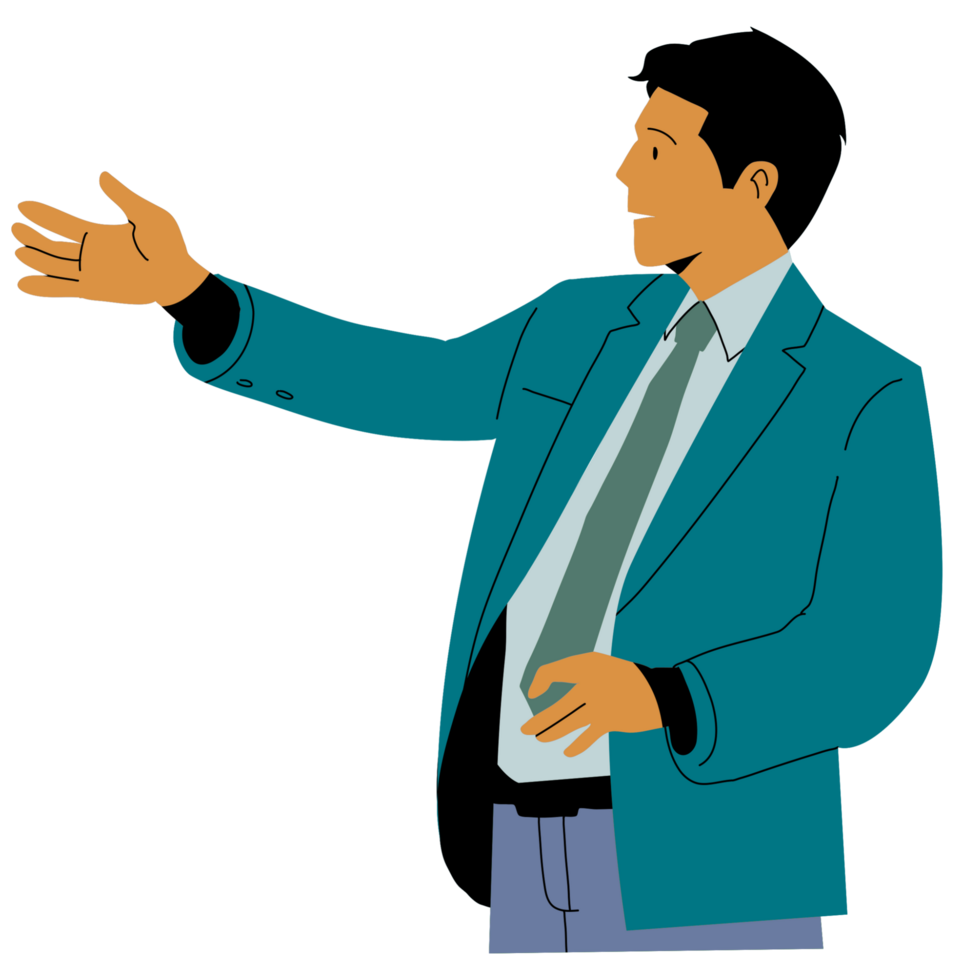 A man in a suit is pointing to something png