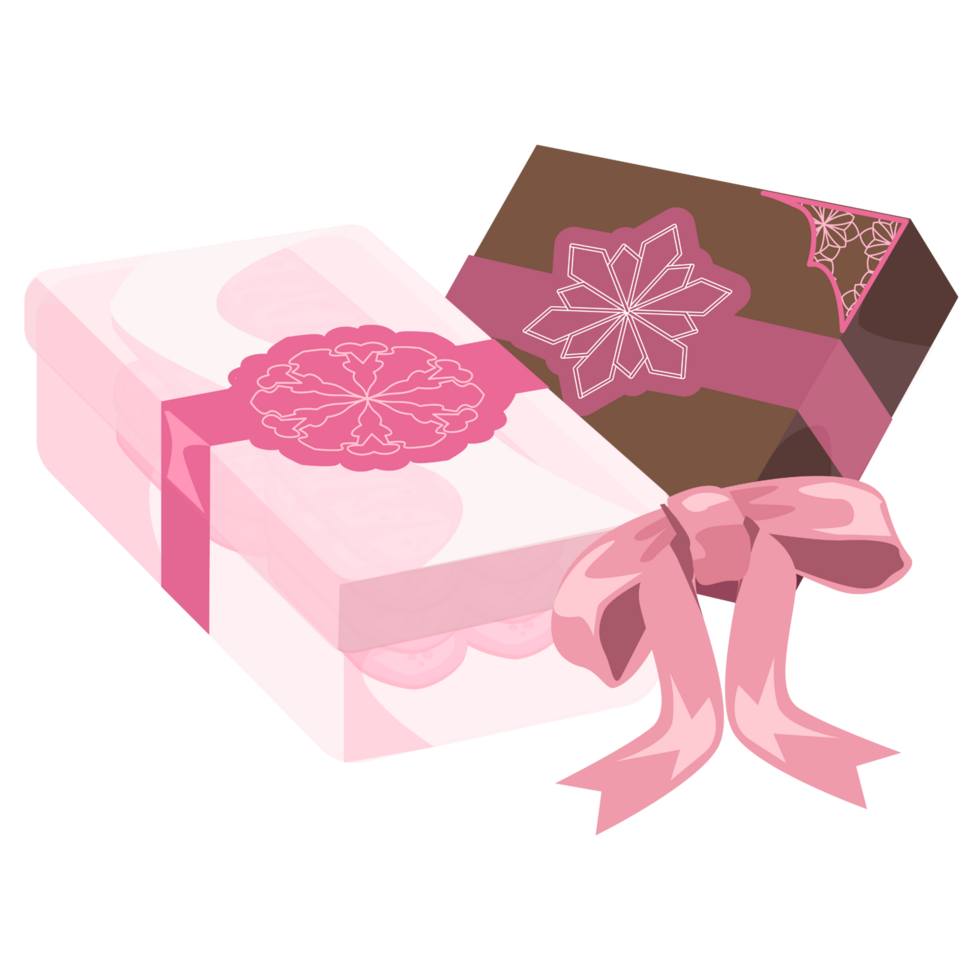 A pink box with a bow and a pink ribbon png