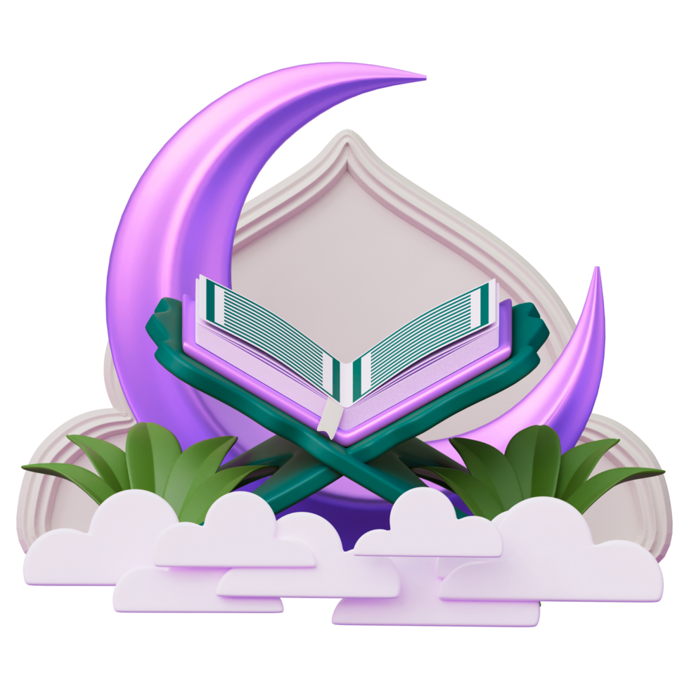 An open book with a crescent and clouds png