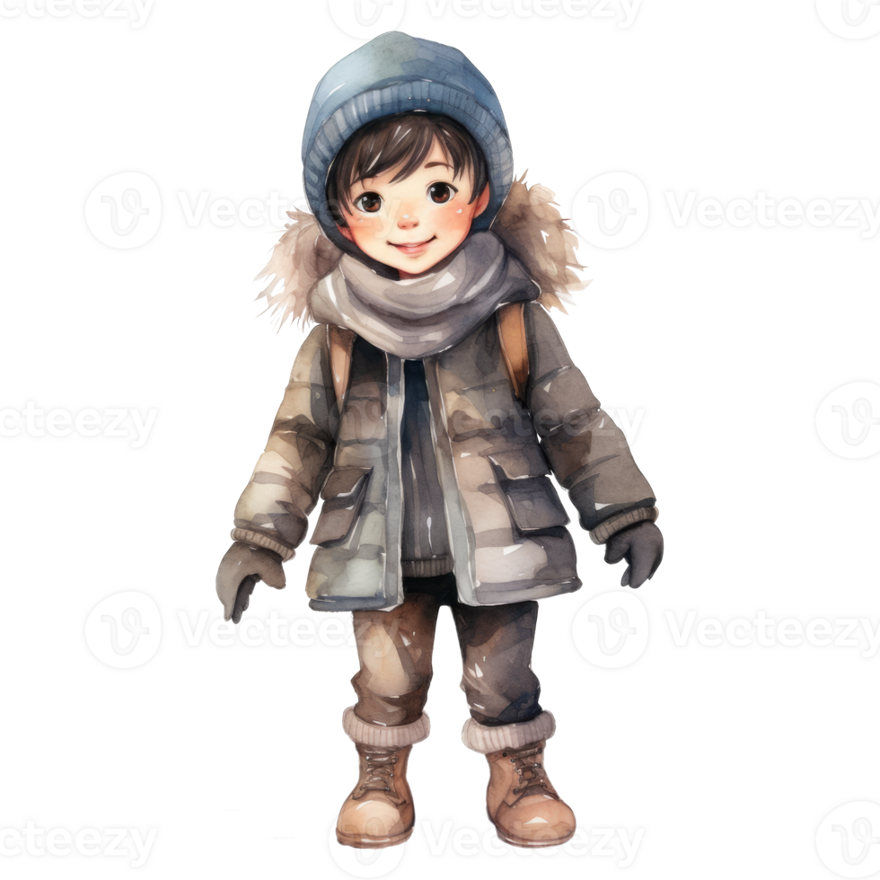 A Smiling Boy Wearing Winter Clothing Stands in the Snow png