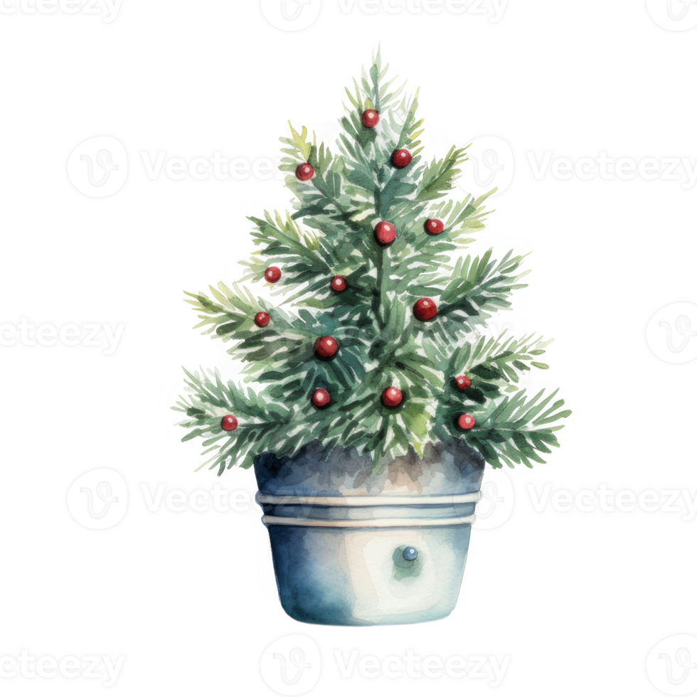A potted Christmas tree with red berries adorns the scene png