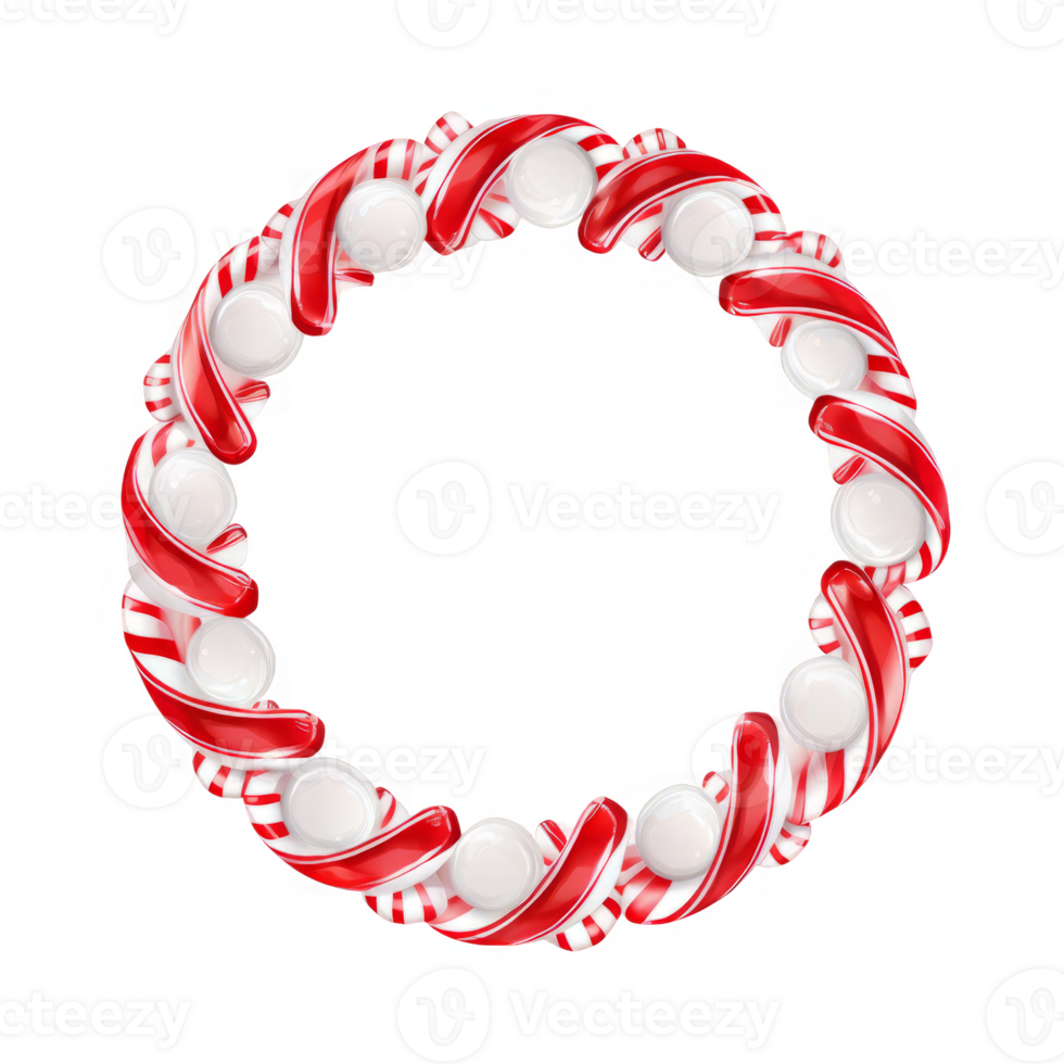 Red and white candy canes form a circular frame png