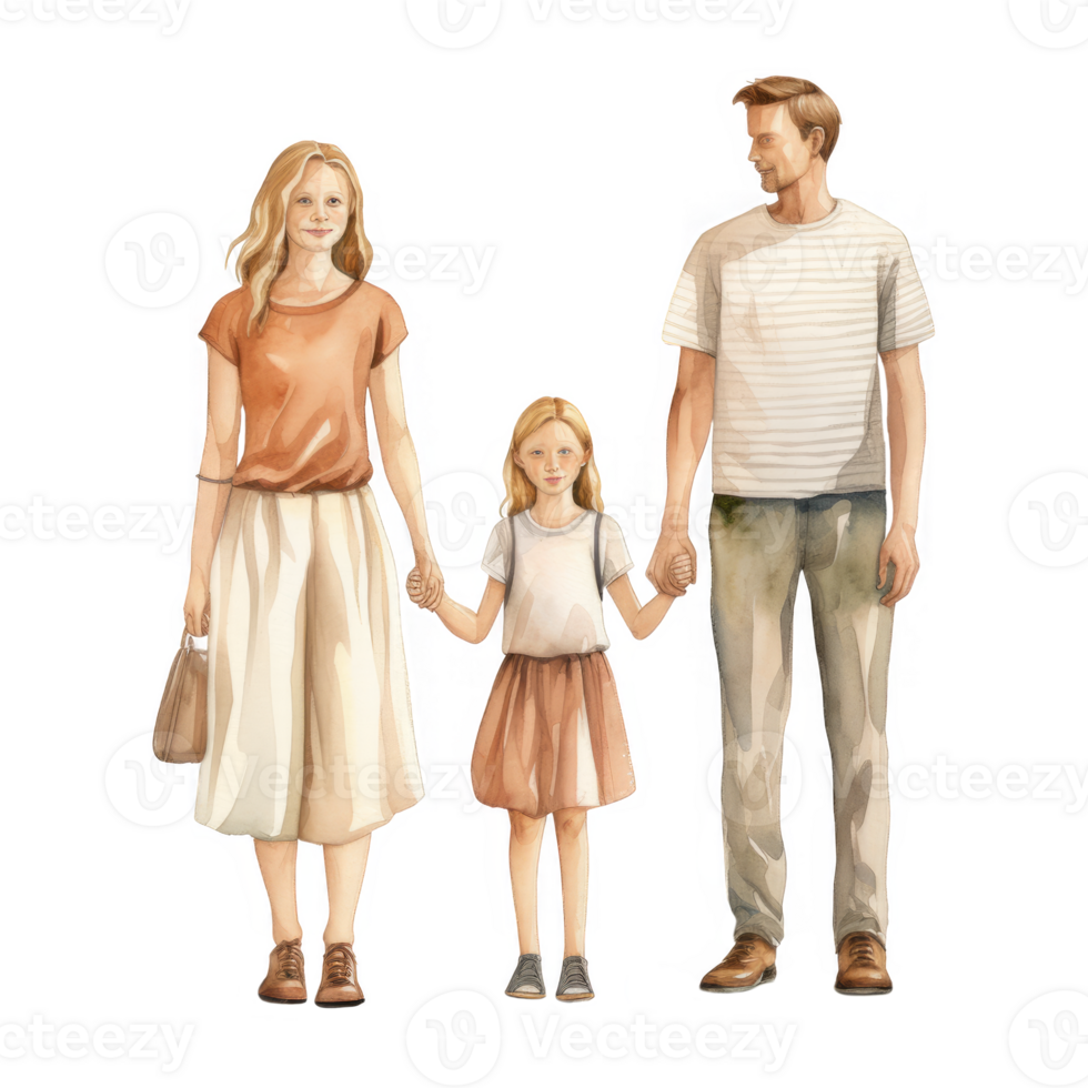 Happy Family Watercolor Painting of Mother Father and Daughter png
