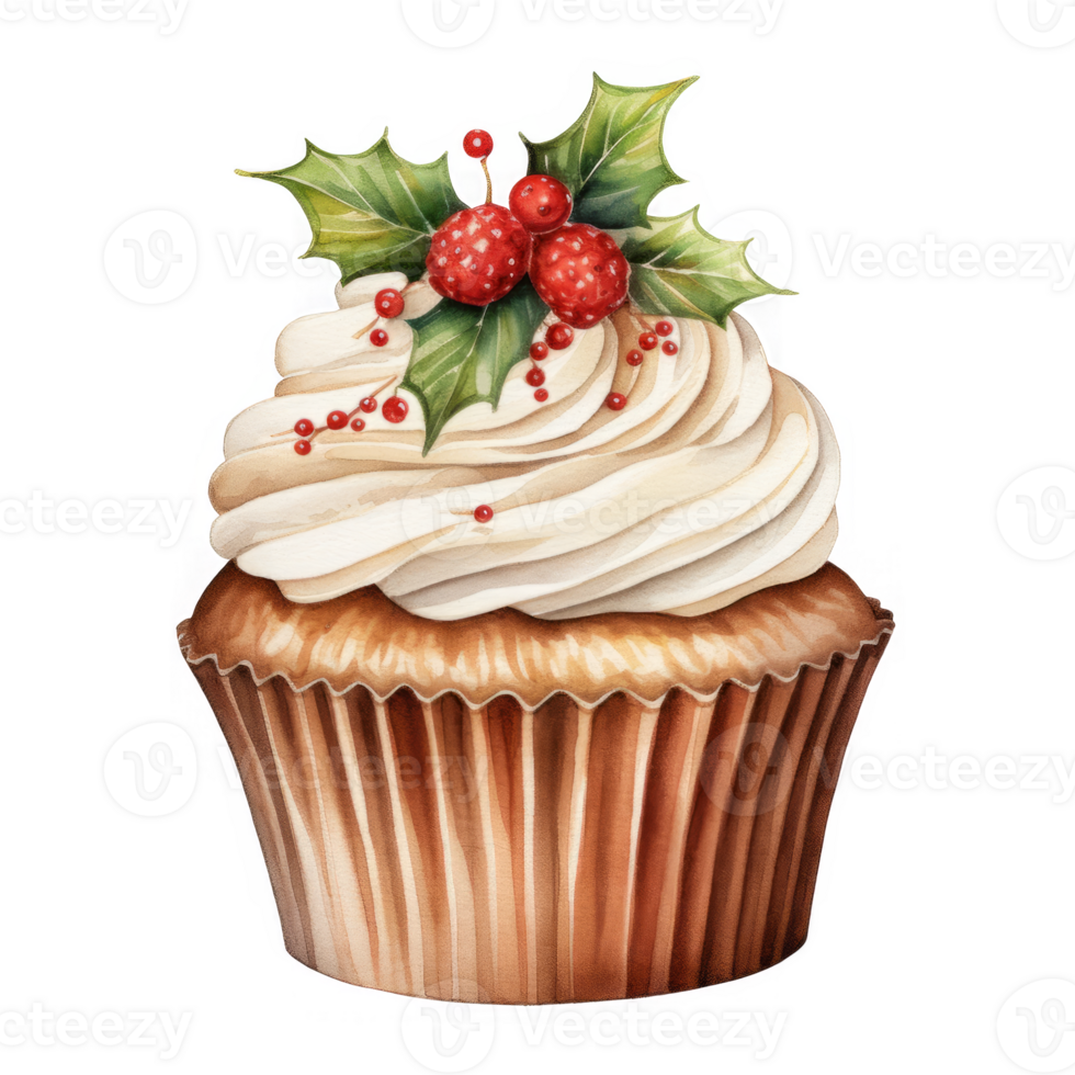 Festive Holly Berry Cupcake Watercolor Design png