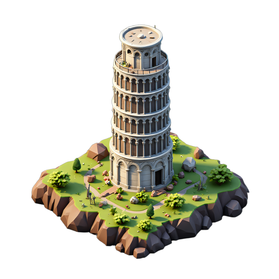 The leaning tower of pisa is shown in this 3d image png
