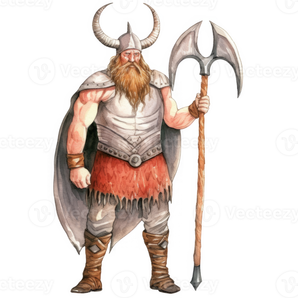 Powerful Viking Warrior With Axe And Horns png