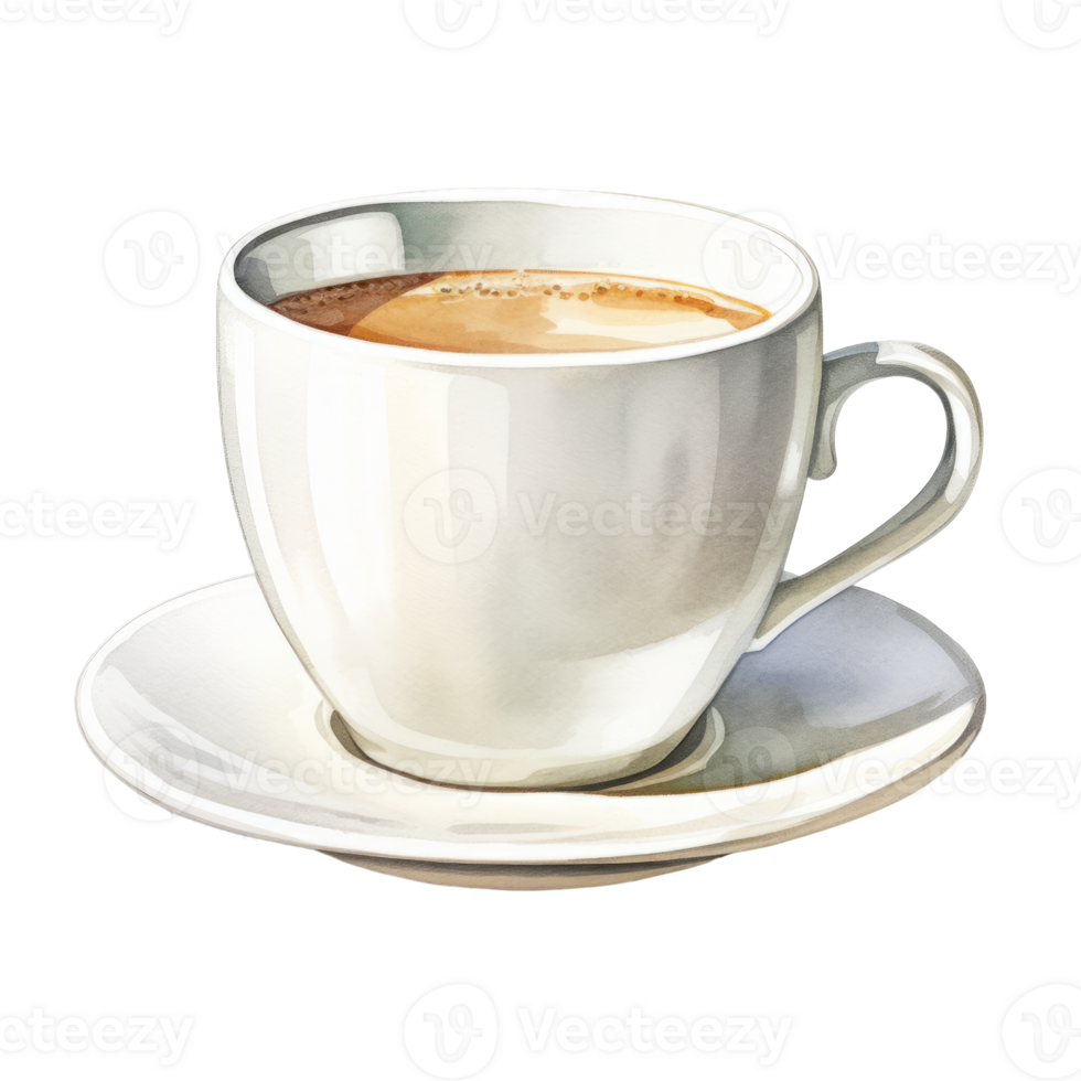 Watercolor Painting of Coffee in a White Mug png